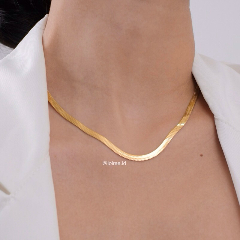 CADEN Herringbone Snake Chain Necklace - Gold Plated