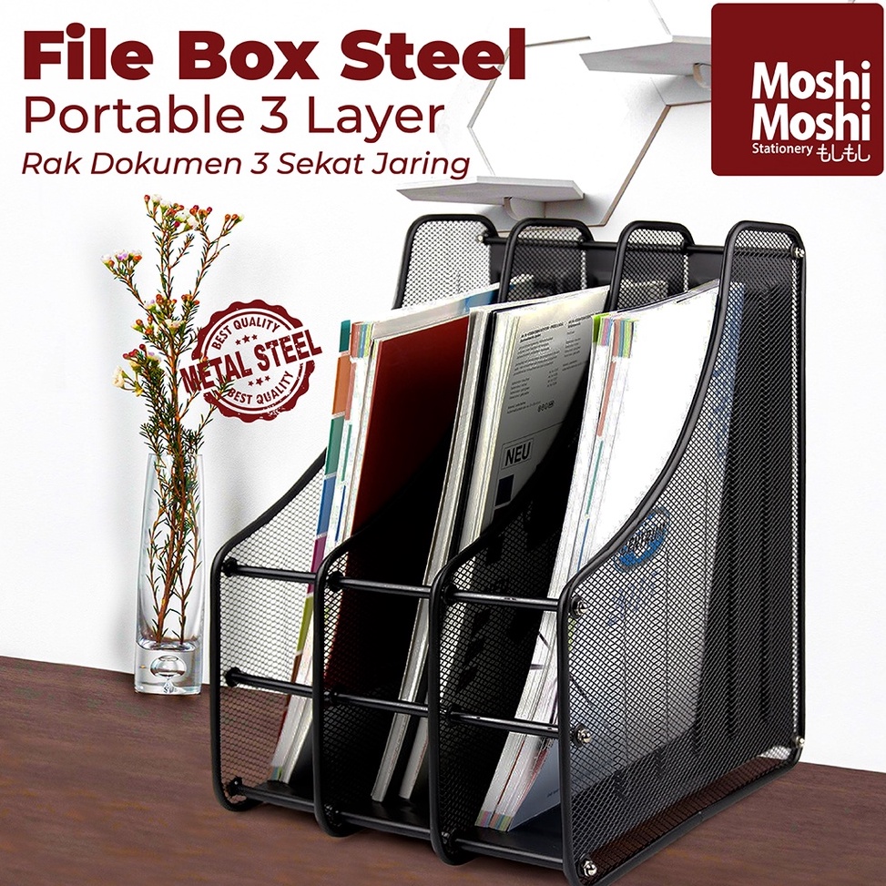 

File Box Foldable Steel 3 Layer Rak Penyimpanan Dokumen 3 Sekat Jaring Besi g IX8