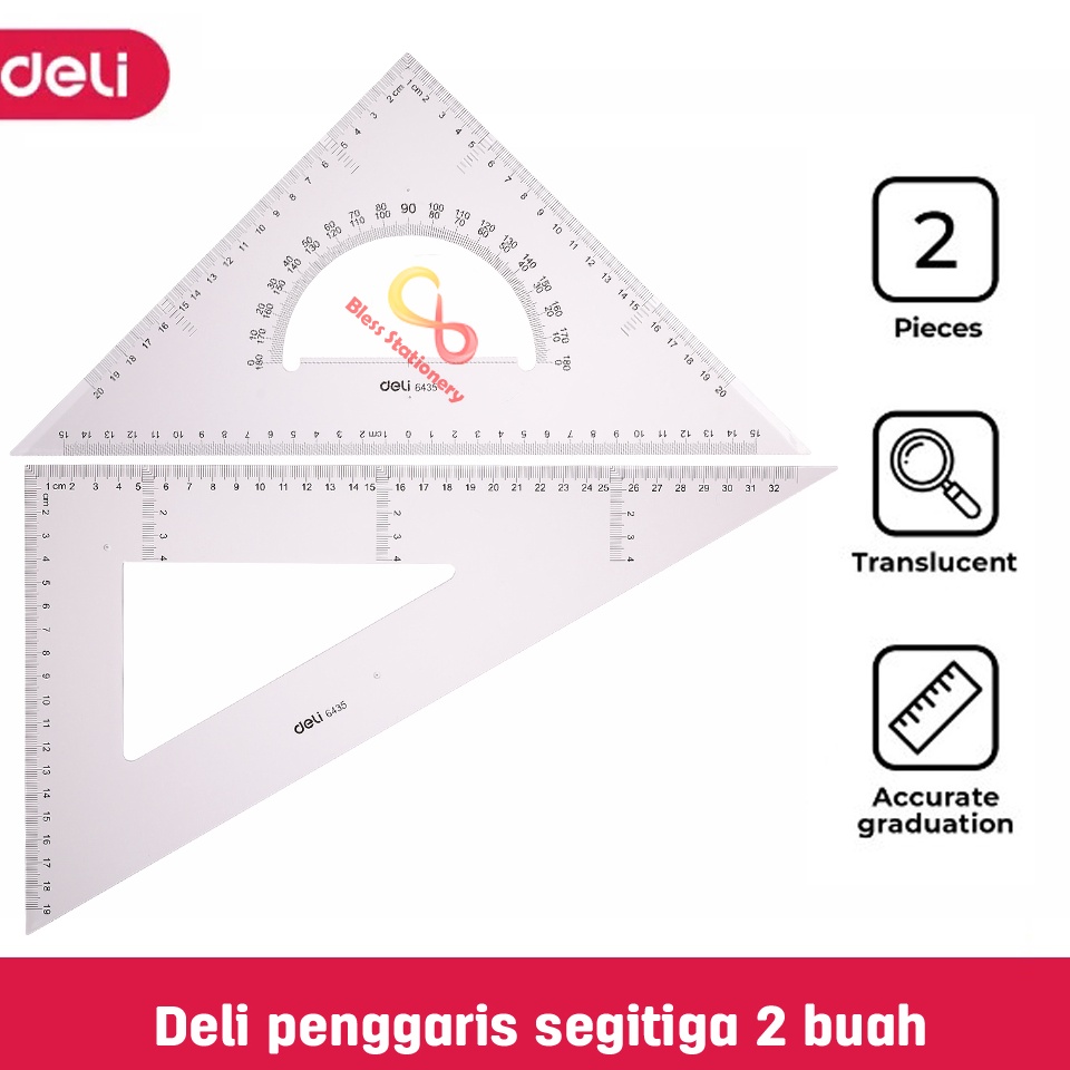 

Deli Penggaris segitiga 33cm dan 2cm mistar busur Penggaris siku Triangle ruler E6435 i N4X4