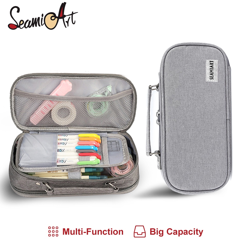 

SeamiArt Big Capacity Zipper Pencil Case Multifunction Double Layer Pen Bag Tas pensil Kantong pen f V6D7