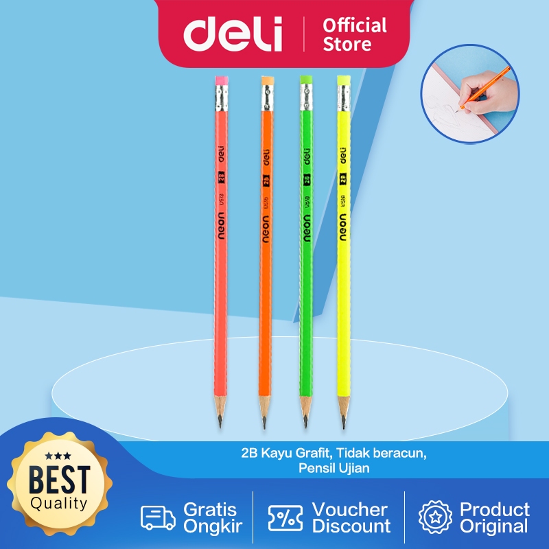 

Deli Pensil Kayu 2B Mudah diraut dengan penghapus bebas racun EU51800
