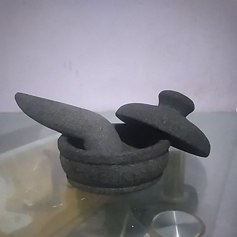 COBEK CEMBUNG 12CM FULL SET TUTUP BAHAN BATU ALAM ASLI