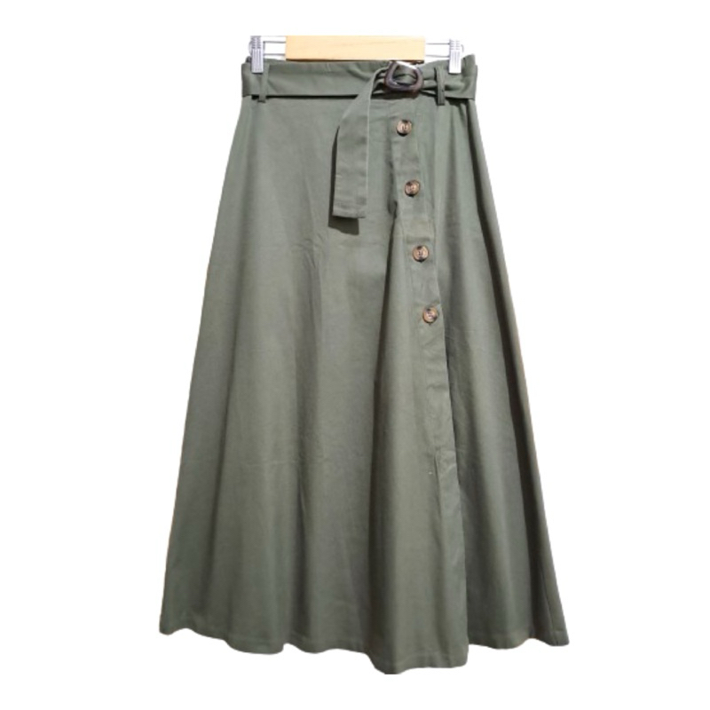 PRELOVED ZARA Green army button midi skirt/ Zara high waist midi skirt/ Zara poplin midi skirt/ Zara