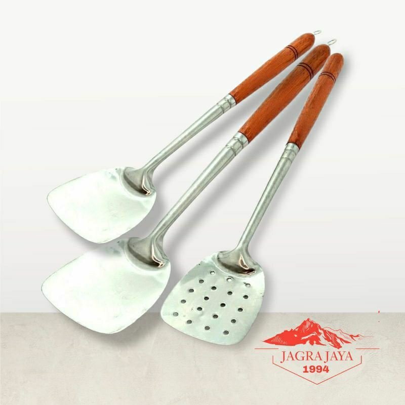 Sodet Spatula Sutil Stainless Steel Tebal Gagang Kayu -Besar