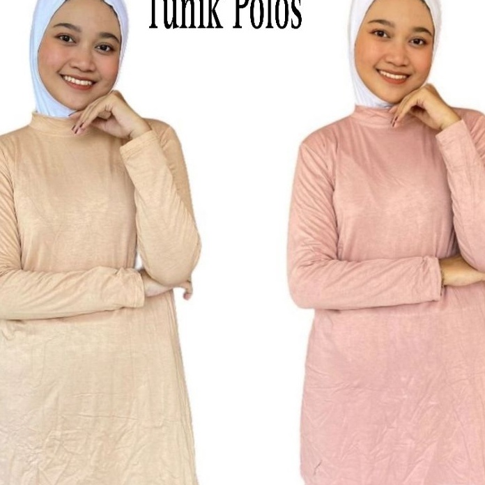 KP8 Manset Tunik Lengan Panjang Wanita Inner Selutut Polos Bahan Rayon Super