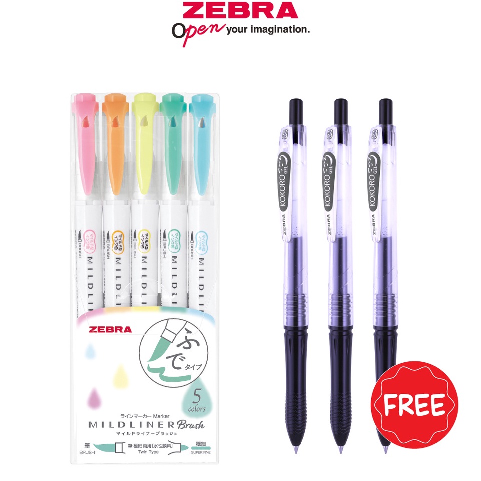 

Zebra Mildliner Brush Pen Marker Double Ended set 5 pcs free Kokoro Pulpen 3 pcs d T2D6