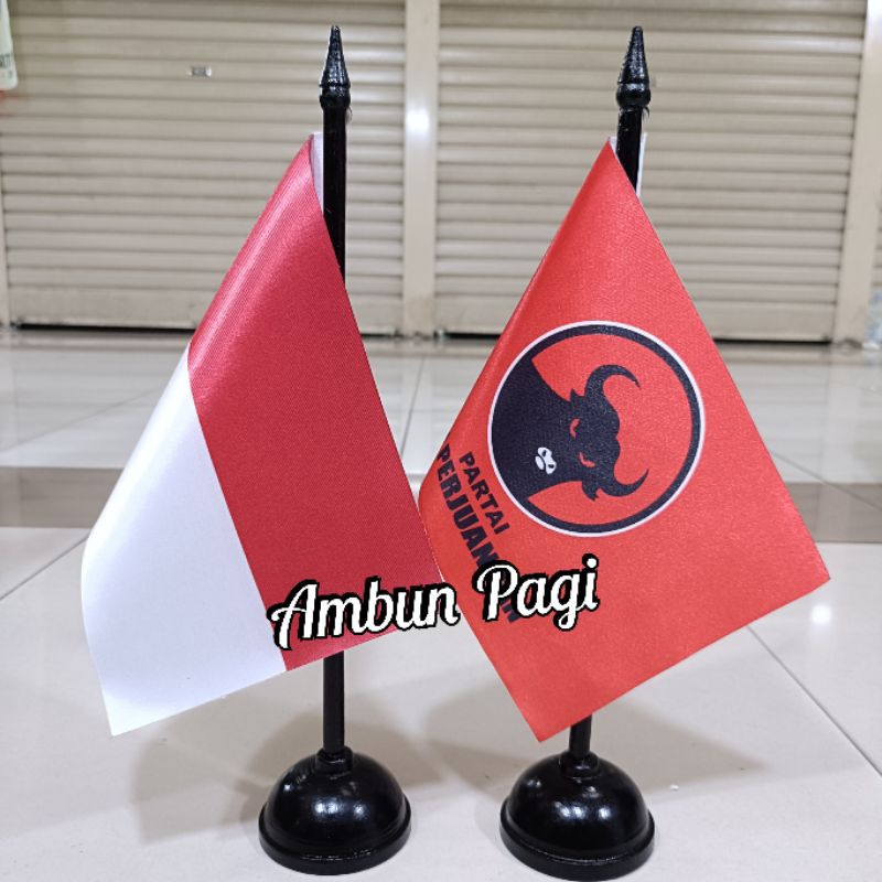 

best seller tiang kayu meja+bendera partai PDIP+bendera Merah Putih