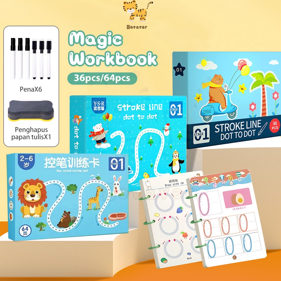 

ID Bevavar Magic Workbook belajar menulis Buku Edukasi Anak Belajar Tracing Wipe and Clean Book Activity u N4B4