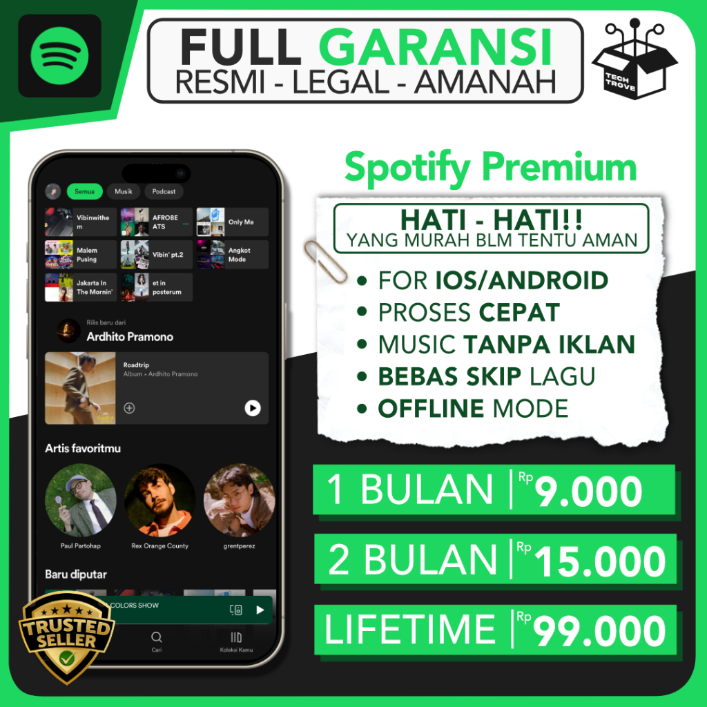 SPOTIFY PREMIUM SELAMANYA FULL GARANSI 100% All Device (Laptop, PC, IOS, Android) SPO Original Paket