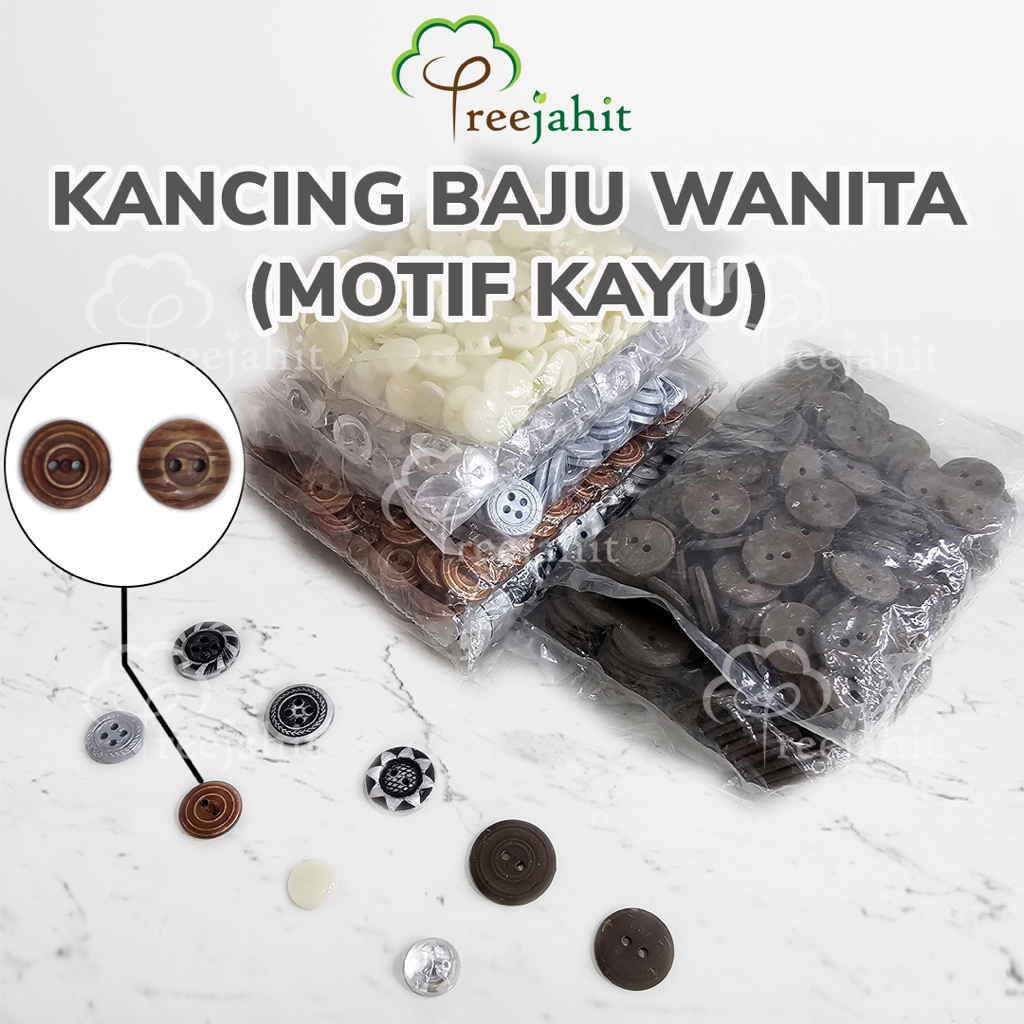 Kancing Baju / Celana Warna Coklat Kayu Lubang 2 per bungkus