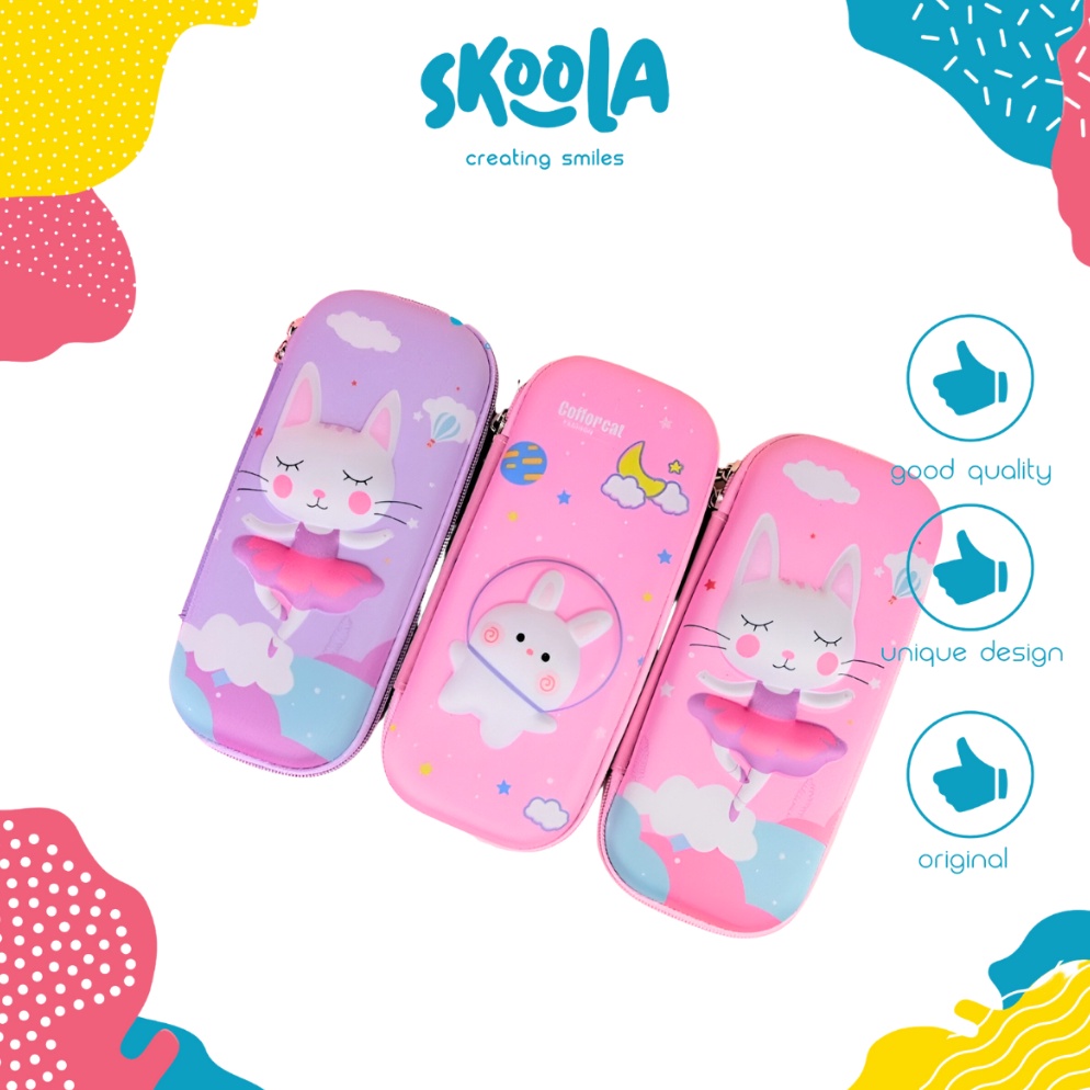 

Skoola Tempat Pensil Anak Perempuan Hardtop 3D Lucu Unicorn Rabbit Cat Tepen k Q3X8