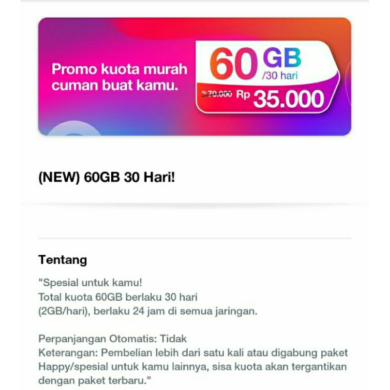 (KARTU SAJA) PERDANA TRI SAKTI 500GB 30HARI