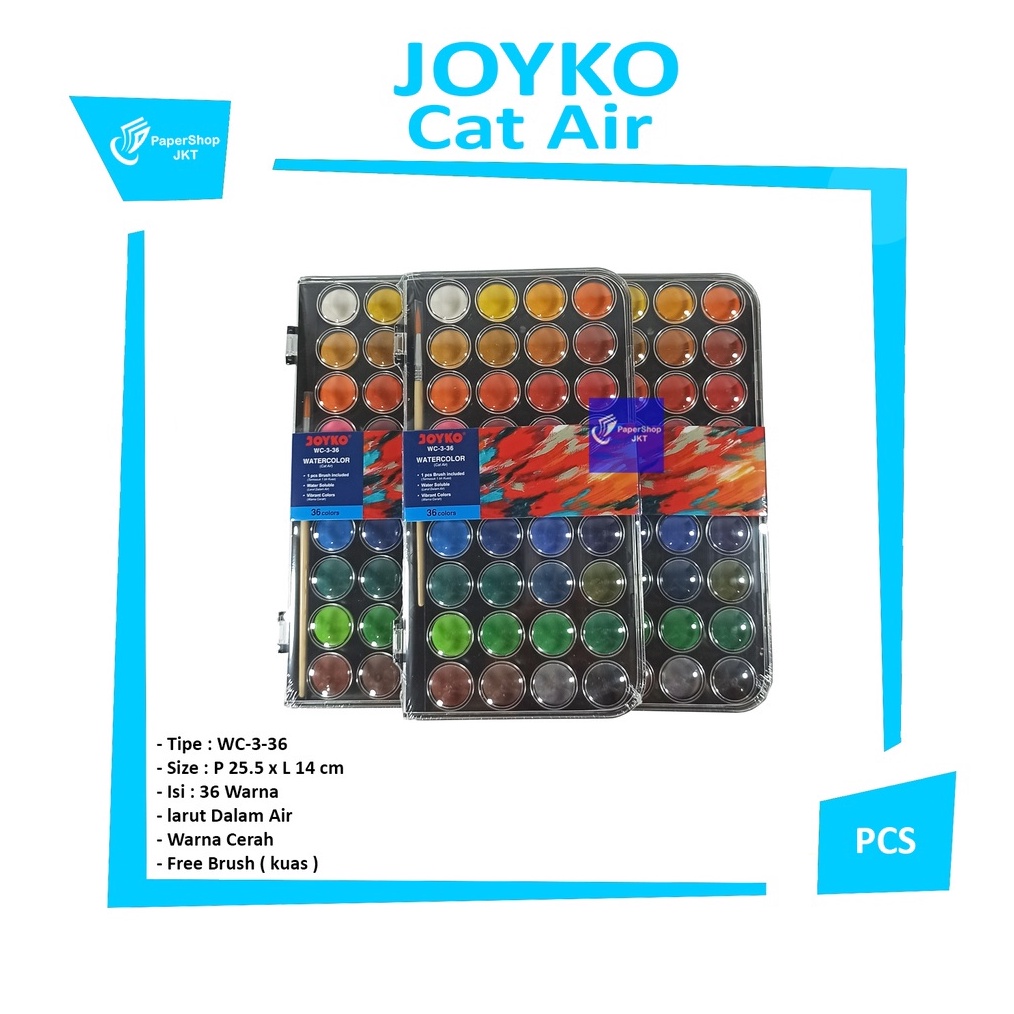 

KODE T56E JOYKO Watercolor Set Cat Air WC3 Isi 36 Warna Pallet