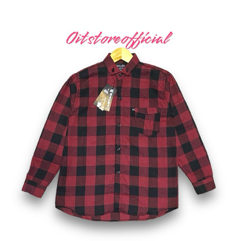 Kemeja Flanel Anak Laki Laki umur 2-13 Tahun Motif Kotak Catur Merah Marun Lengan Panjang Baju Anak 