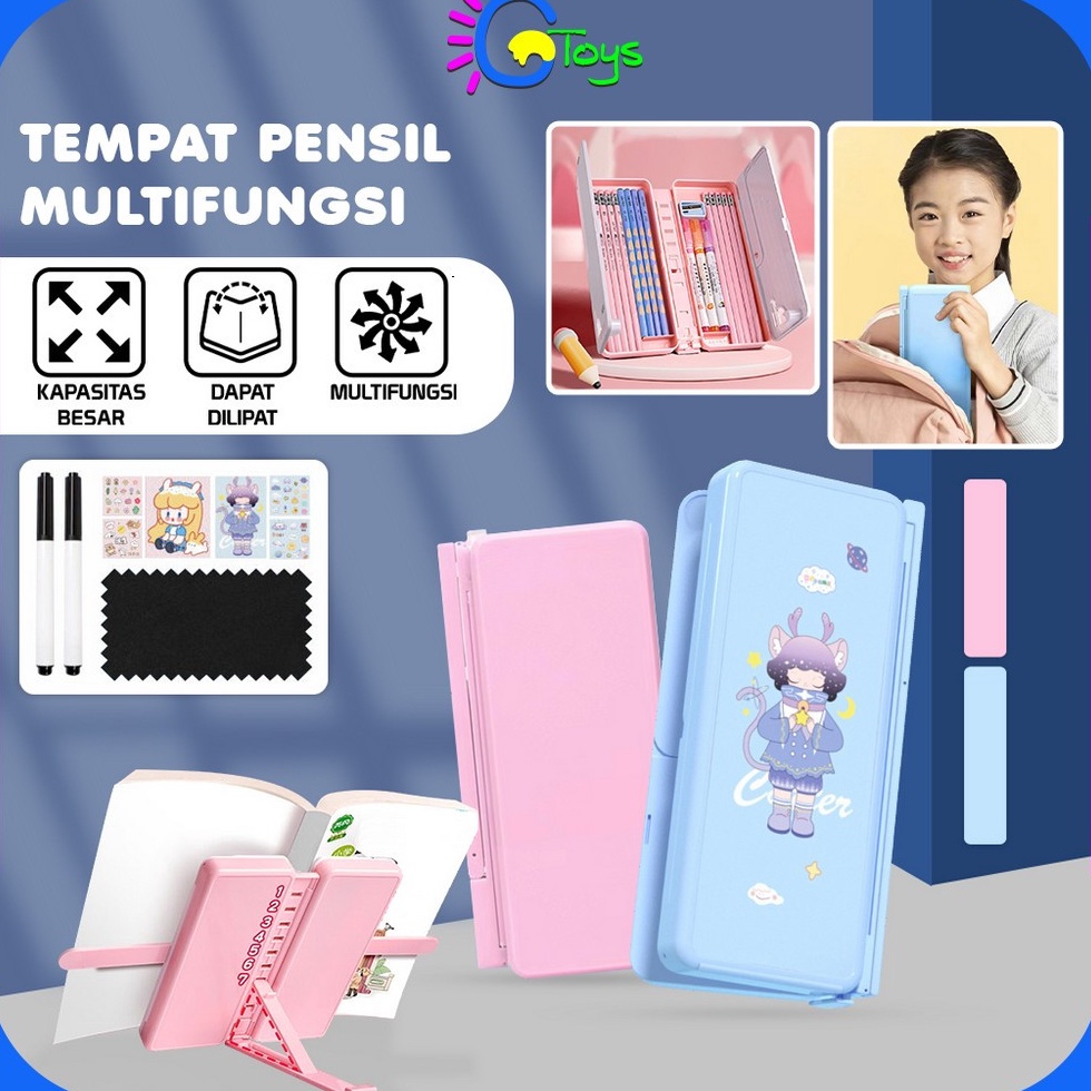 

KODE N35W CRA73 Tempat Pensil 2IN1 Multifungsi dengan Tatakan Buku dan Papan Tulis Praktis Kotak Pensil Lipat Tempat Penyimpanan Alat Tulis Anak Sekolah Pencil Case Book Holder Import