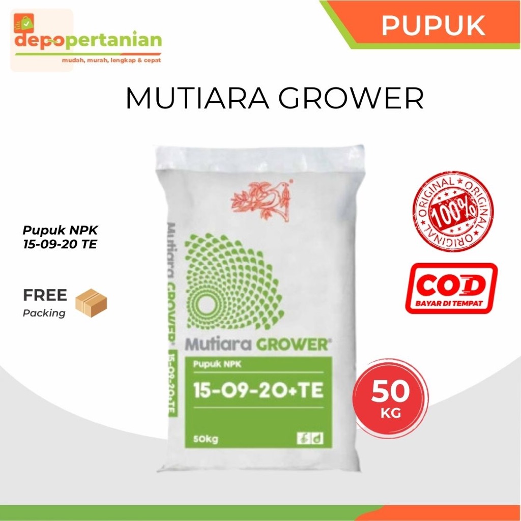 Depo Pertanian - Pupuk NPK Mutiara Grower 15-9-20+TE 50 kg Pupuk Majemuk Lengkap Kemasan Original