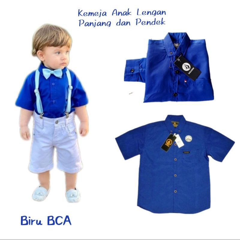 SDS-Kemeja Polos Anak Lengan Panjang dan Pendek warna Biru BCA Biru Elektrik