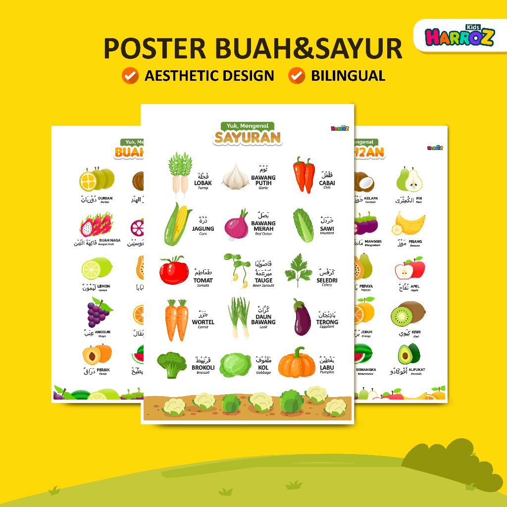 Poster Edukasi A3+ Buah Sayur Buah-Buahan dan Sayur-Sayuran The Fruit Vegetable Poster Kesehatan Vit
