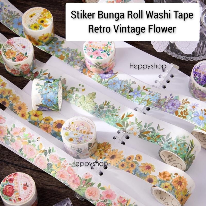 

Stiker Bunga Roll Washi Tape Retro Vintage Flower Masking Tape