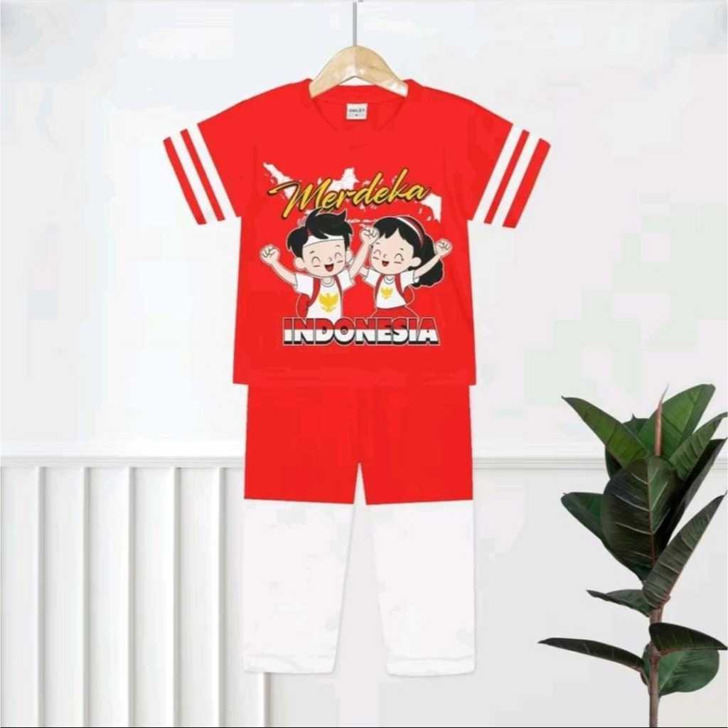Rabbitkids SETELAN ANAK UNISEX / SETELAN MOTIF KEMERDEKAAN / SETELAN BAJU 17 AGUSTUS / SET BAJU AGUS