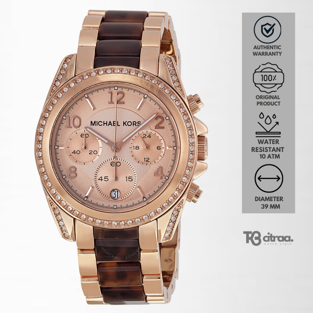 jam tangan fashion wanita Michael Kors Blair analog srap rantai cewek Chronograph stainless steel wa