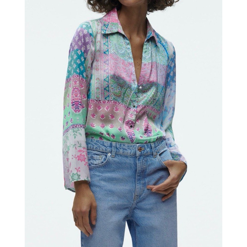 PRELOVED ZARA ATASAN KEMEJA PATCHWORK PRINT SHIRT