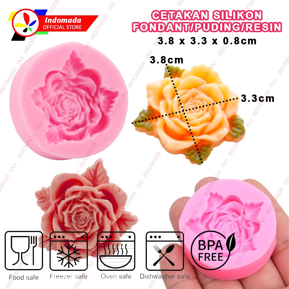 Indomada Cetakan Fondant Silikon Bunga Mawar Daun Kecil Daun 3.8 x 3.3 x 0.8 cm Small Rose Flower wi