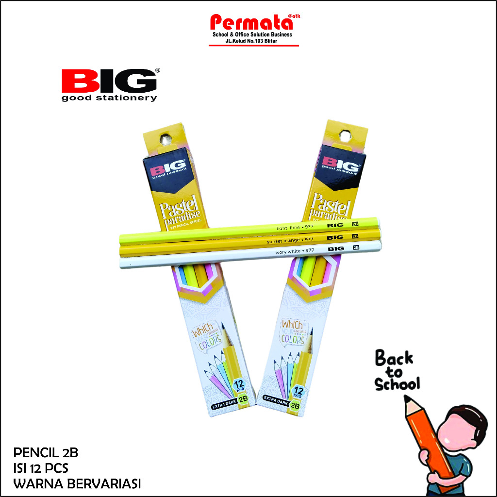 

(12 PCS) BIG Pensil 2B Pastel Paradise Warna Elegan Graphite Pencil Extra Dark PS-977