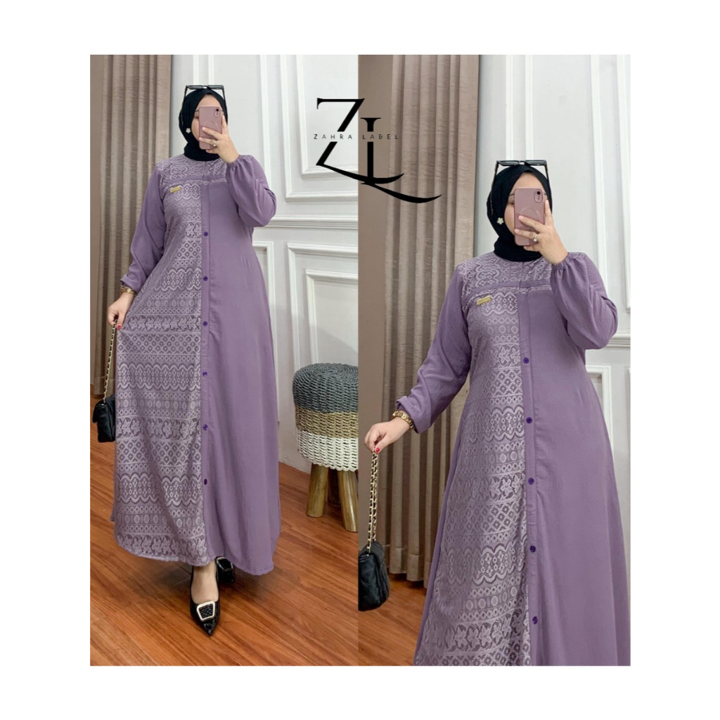 Geka Collection - Gamis Salma bahan Cringkel Airflo mix Brokat Malika