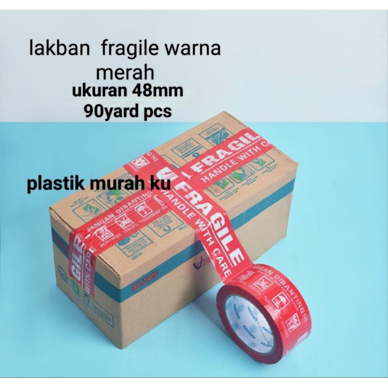 

48 mm x 90 y yard lakban fragile warna merah opp premium tape
