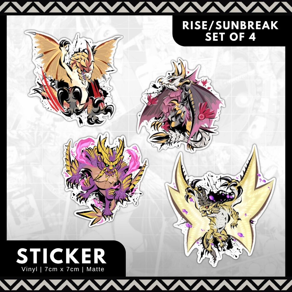 

Sticker Vinyl Monster Hunter Rise & Sunbreak Set (Magnamalo, Malzeno, Seregios, Shagaru Magala)