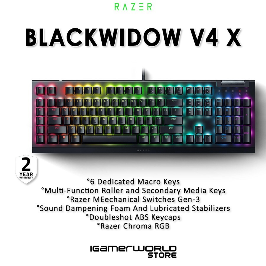 Razer BlackWidow V4 X - Keyboard Gaming Mekanik Fullsize 100% dengan Pilihan Switch Green dan Yellow