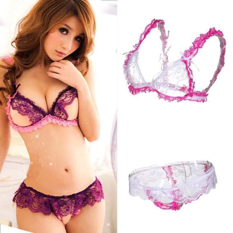 [QELLA] Bra Set Gstring Wanita Motif Brokat sexy Terbaru.