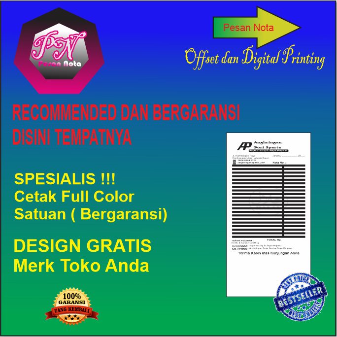 

Nota Custom (10buku) Color 3 Ply uk 1/4F nomor seri