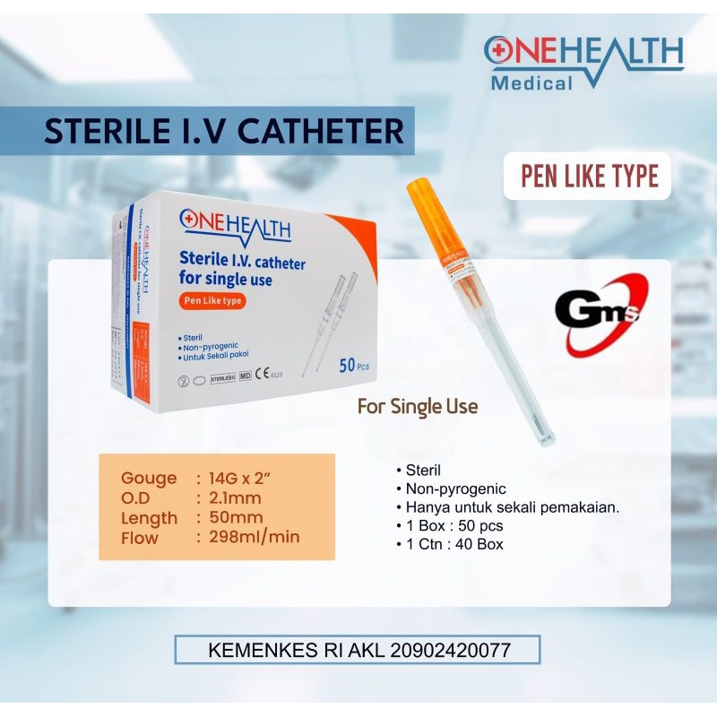 IV Catheter Onehealth Per Pcs / Abocath 14G , 16G , 18G , 20G ,  22G , 24G , 26G
