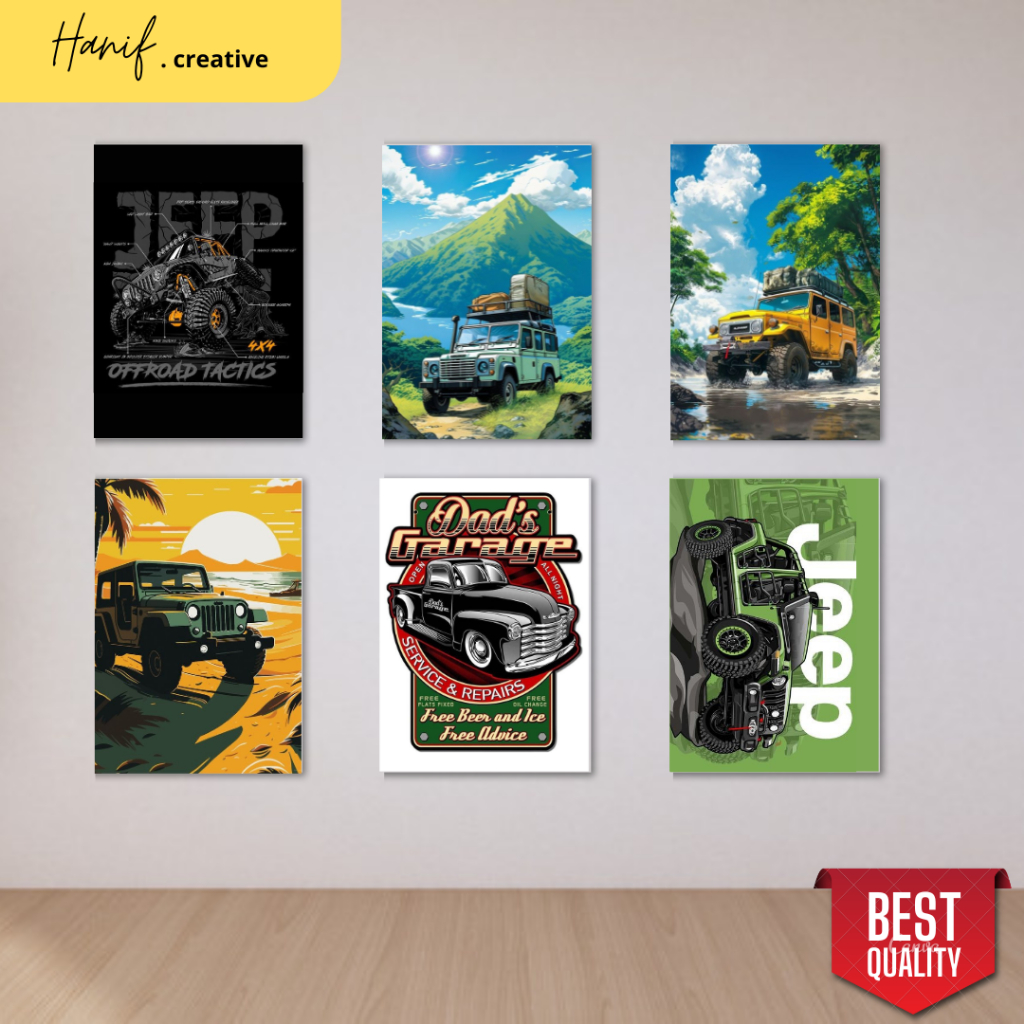 Hiasan DInding Poster Kayu MDF - Poster Vintage Otomotif JEEP