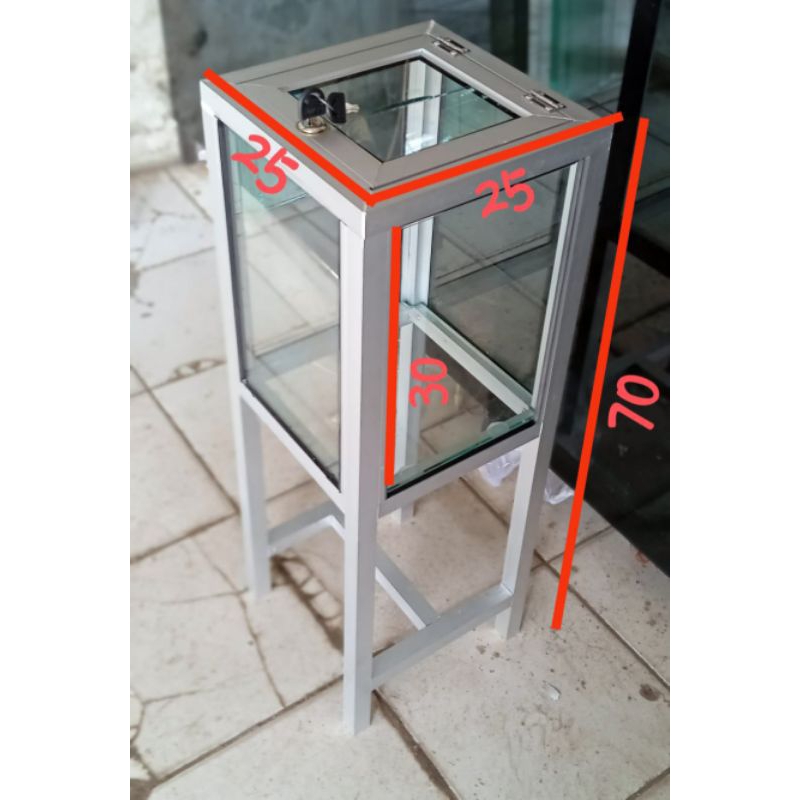 kotak amal alumunium kaca polos 25x25x70 (PxLxT)