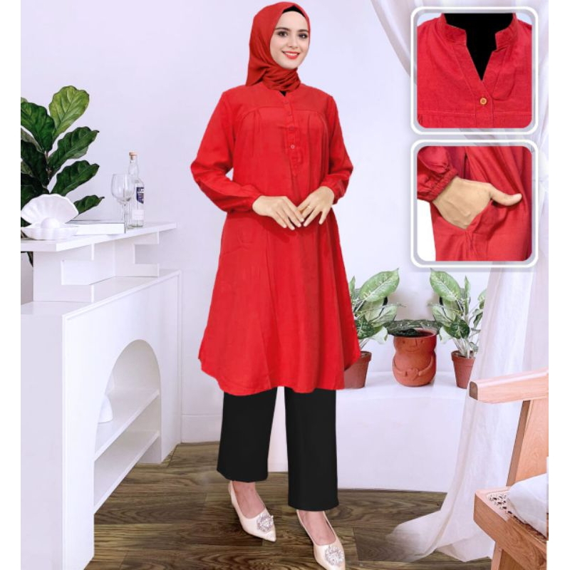 satia.store Tunik polos viscose jumbo Merah cabe