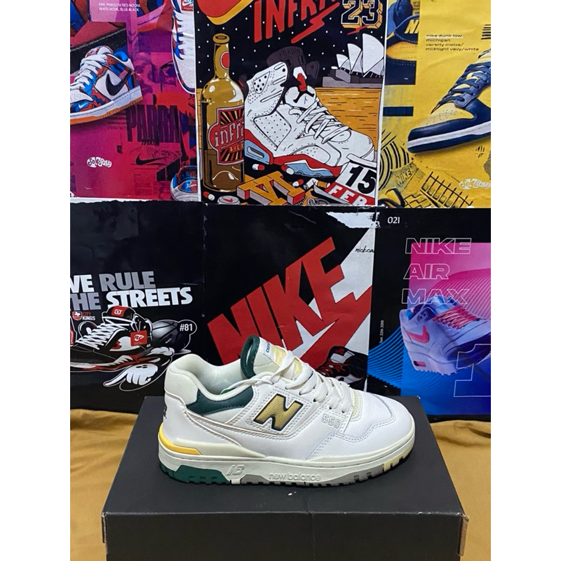 sepatu sneakers nb 550 white green golf x aime leondore