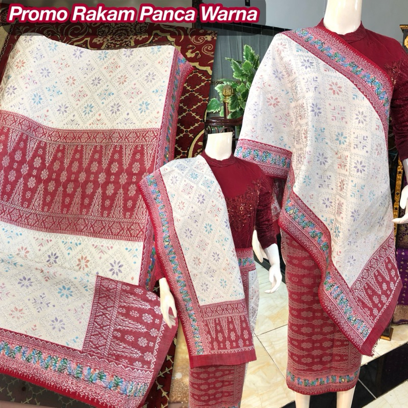 Songket Rakam Panca Warna Dimensi Promo/ Putih   Merah songket tenun asli palembang /ilham songket p