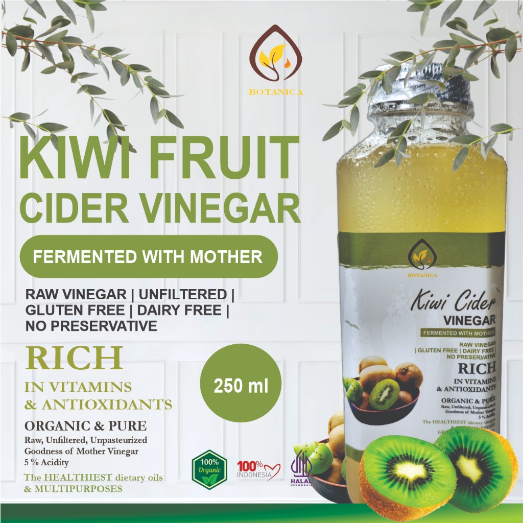 

Botanica Cuka Kiwi 250 ml dengan Endapan Mother Fermentasi Probiotik / Kiwi Cider Vinegar Bragg