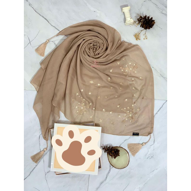 Jilbab bordir/ jilbab katun Paris bordir tassel