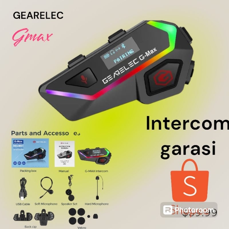 Gearelec G-Max gMax intercom helm 6 rider tahan air dengan lampu RGB