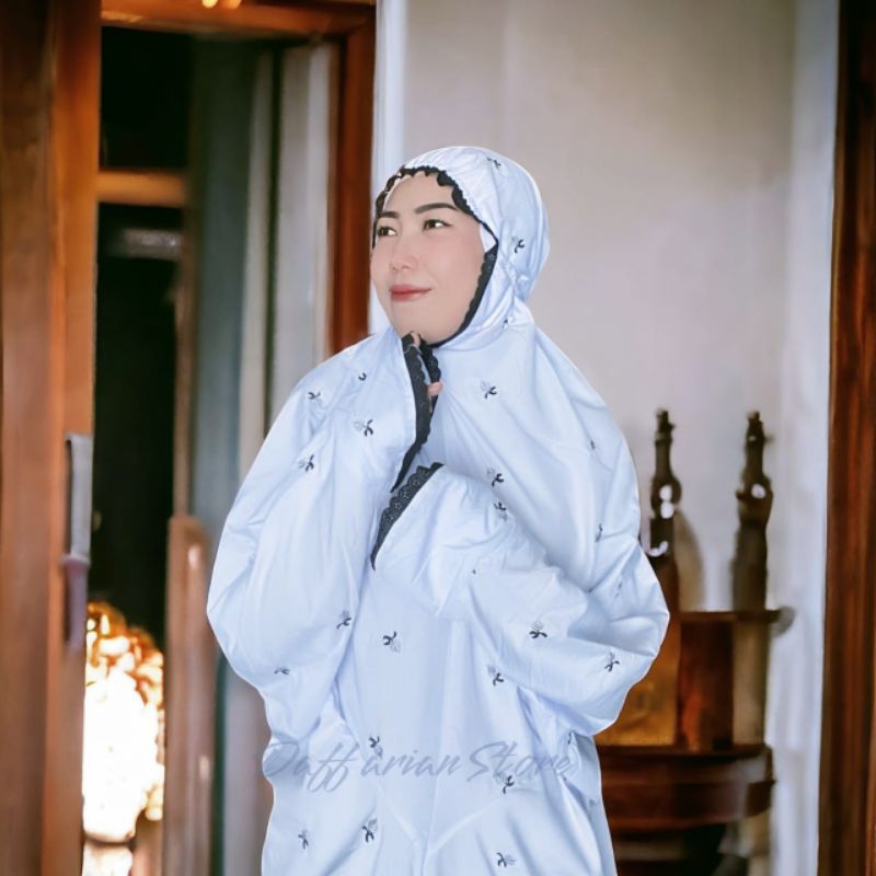 Mukena Terusan Dewasa Bordir Kain Katun Grade A Mukena Lajuran / Lajur