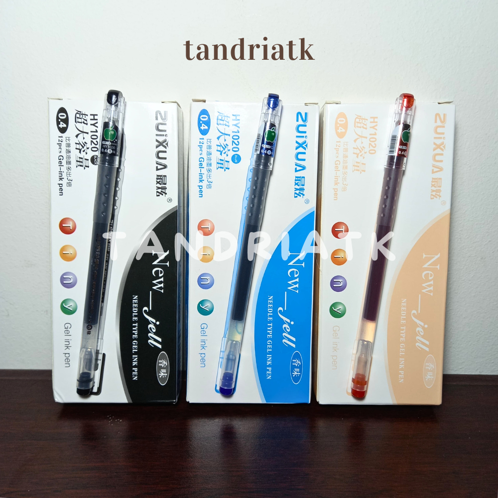 

[1 Lusin/ 12 pcs] Bolpen Gel Pulpen Zuixua / Pena Gel Zui Xua 0.4 HY1020 Tinta Hitam / Biru / Merah