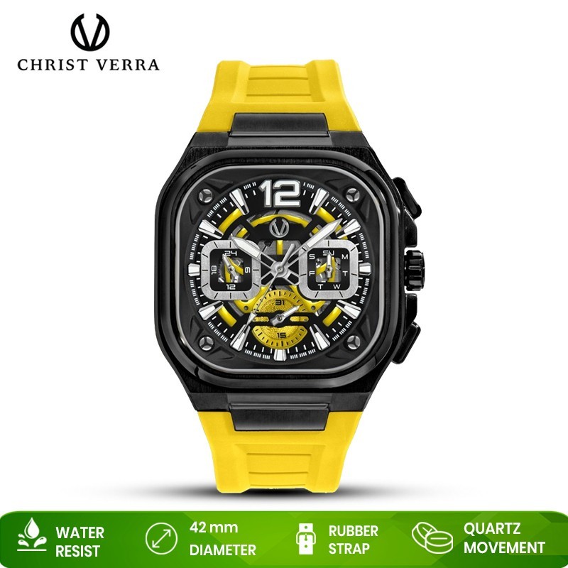Jam Tangan Pria Christ Verra CV 109068G-36 BLK/YLW Black Yellow Original