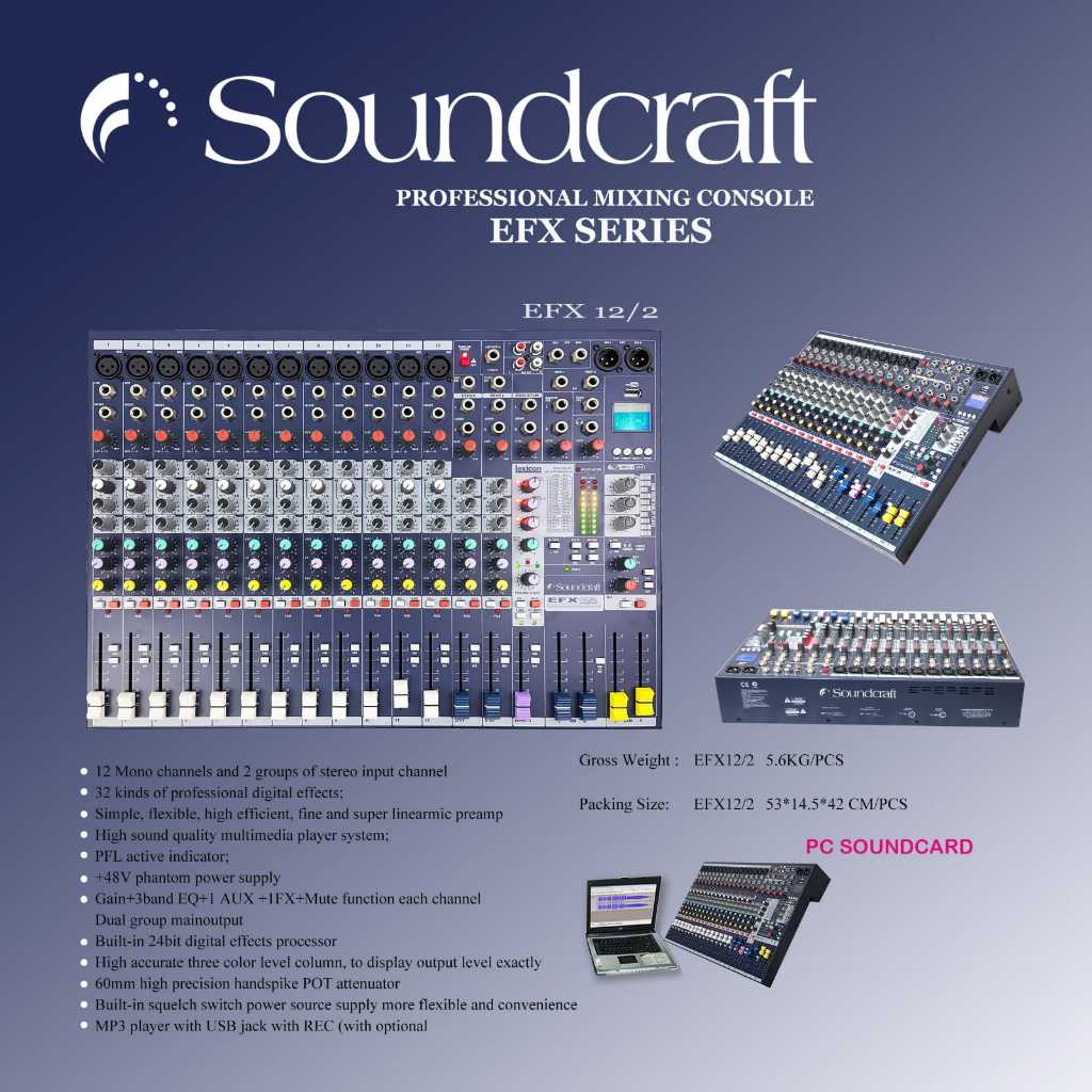 MIXER SOUNDCRAFT EFX 12 / EFX12 12 CHANNEL WITH LEXICON EFFECT Soundcraft