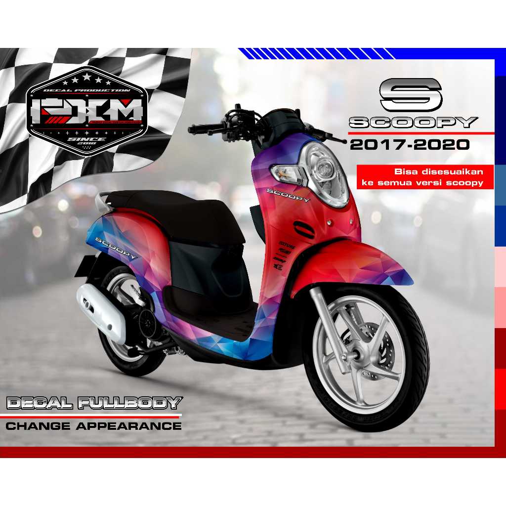Decal Sticker Custom Full Body SCOOPY NEW 2016-2019 GRADIASI MERAH RAINBOW Decal Stiker Variasi Moto