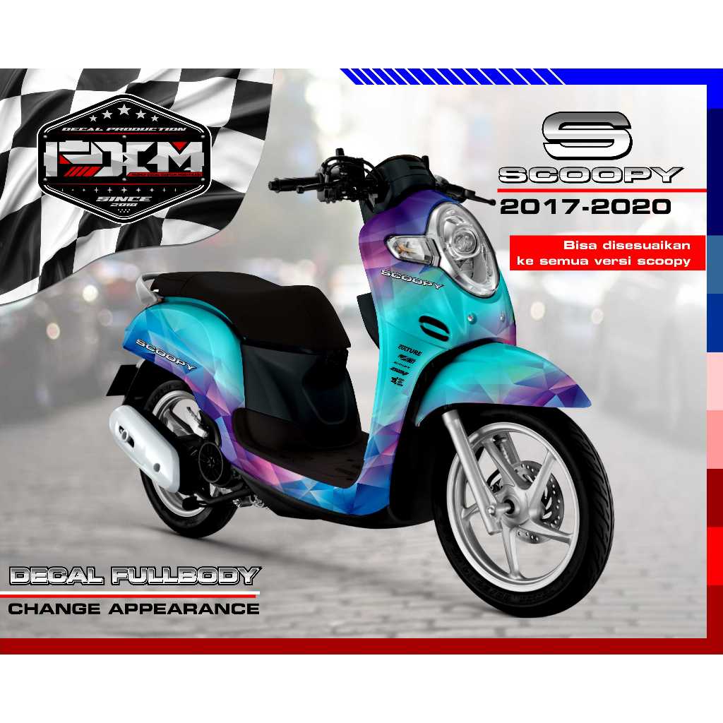 Decal Sticker Custom Full Body SCOOPY NEW 2016-2019 GRADIASI TOSCA RAINBOW Decal Stiker Variasi Moto