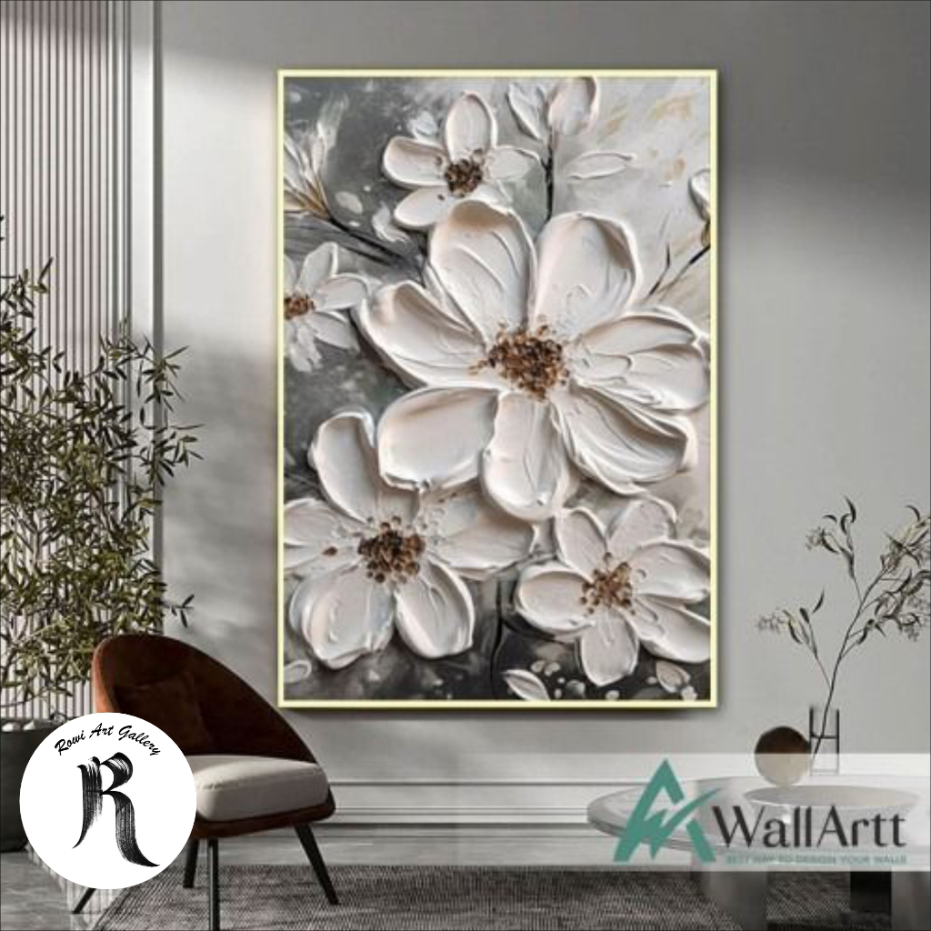 lukisan bunga timbul tebal - lukisan bunga dekorasi ruangan - lukisan kanvas bunga